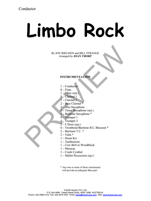 Limbo Rock, Arr. Joan Thorp Concert Band Grade 1.5