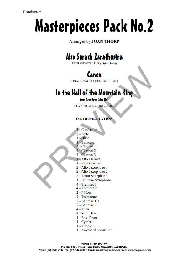 Masterpieces Pack No.2, Arr. Joan Thorp Concert Band Grade 2