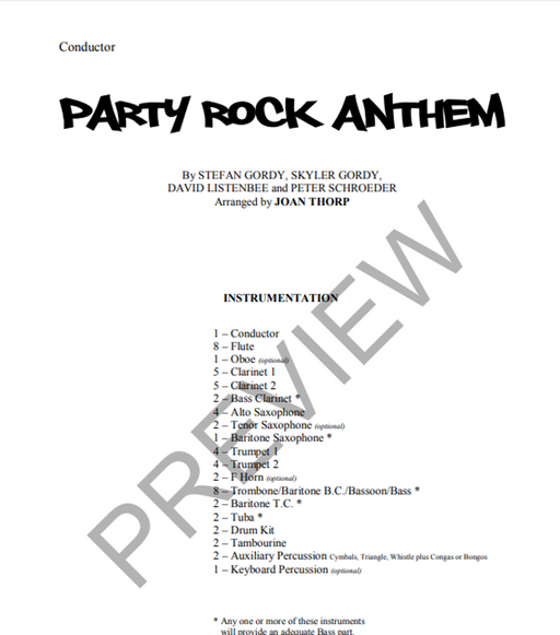 Party Rock Anthem, Adrian Hallam Concert Band Grade 1.5-Concert Band-Thorp Music-Engadine Music