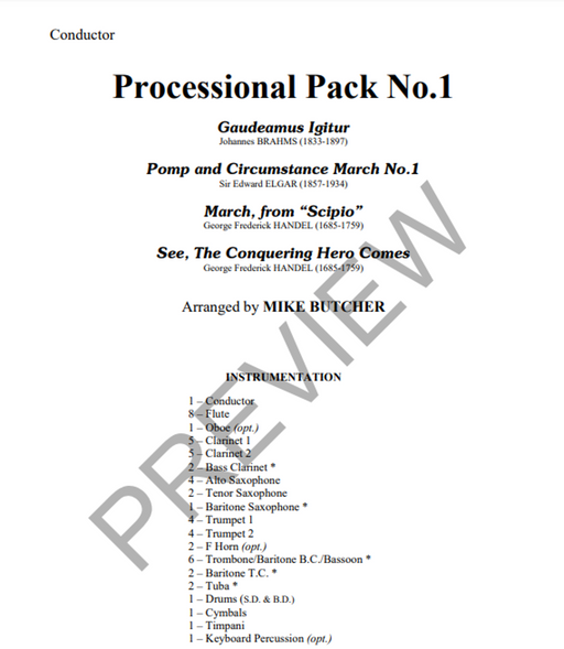 Processional Pack No.1, Arr. Mike Butcher Concert Band Grade 1.5-Concert Band-Thorp Music-Engadine Music