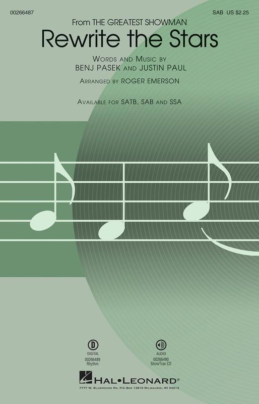 Rewrite the Stars (from The Greatest Showman), Pasek & Paul, Arr. Roger Emerson Choral-Choral-Hal Leonard-SAB-Engadine Music