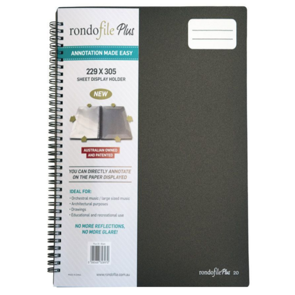 Rondofile Plus 20 Black Cover Music Folder (20 sheets) — Engadine Music