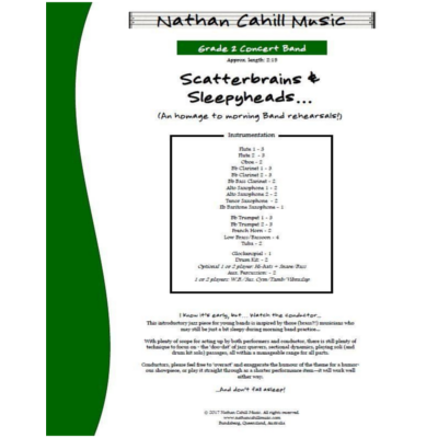 Scatterbrains and Sleepyheads, Nathan Cahill Concert Band Chart Grade 2-Concert Band Chart-Nathan Cahill-Engadine Music