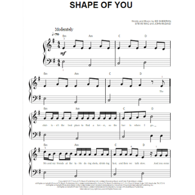 Shape of You Ed Sheeran Piano Big Notes, Single Sheets-Single Sheets-Hal Leonard-Engadine Music