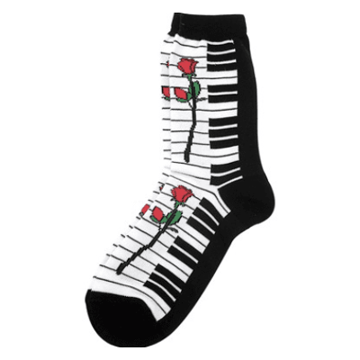 Socks Keyboard With Large Rose Women-Clothing & Bags-Engadine Music-Engadine Music