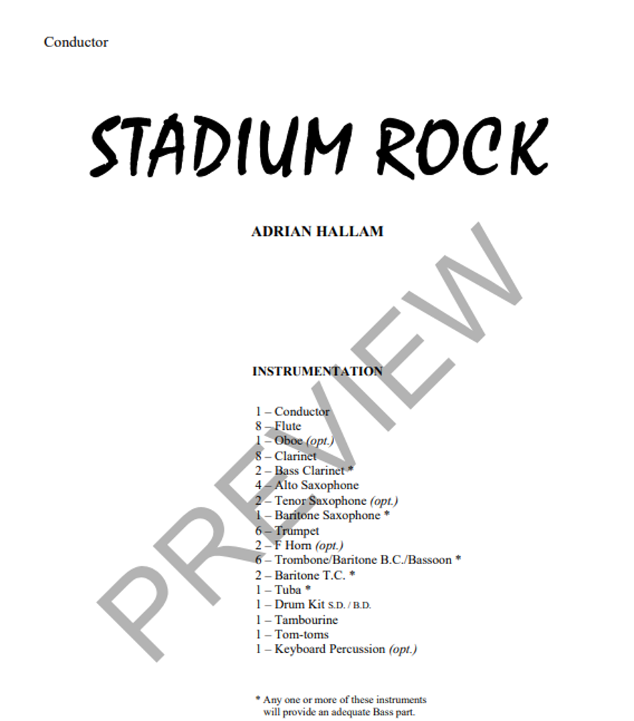 Stadium Rock, Adrian Hallam Concert Band Grade 1-Concert Band-Thorp Music-Engadine Music