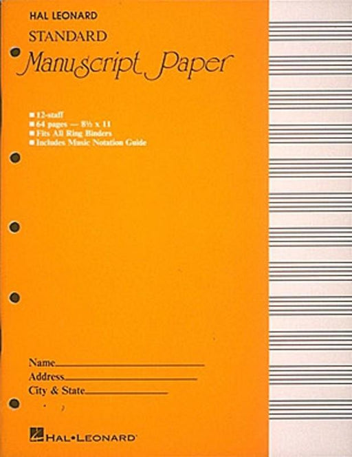 Standard Manuscript Paper ( Yellow Cover) - 12 staves-Manuscript-Hal Leonard-Engadine Music