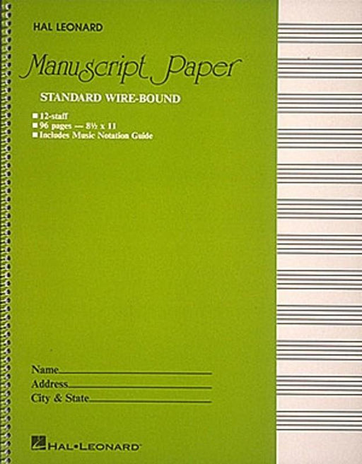 Standard Wirebound Manuscript Paper (Green Cover)-Manuscript-Hal Leonard-Engadine Music