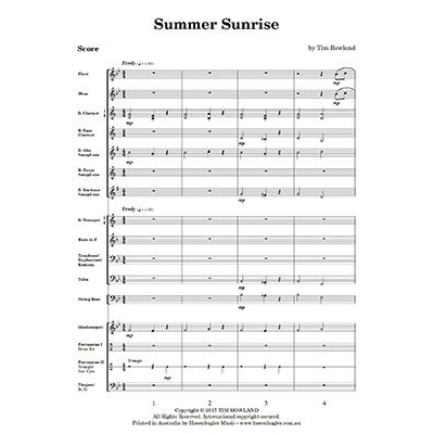 Summer Sunrise, Tim Rowland Concert Band Chart Grade 1.5-Concert Band Chart-Hosenbugler-Engadine Music