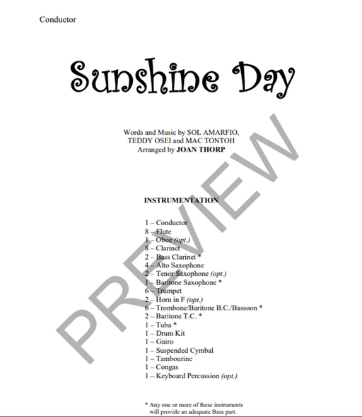 Sunshine Day, Arr. Joan Thorp Concert Band Grade 1-Concert Band-Thorp Music-Engadine Music