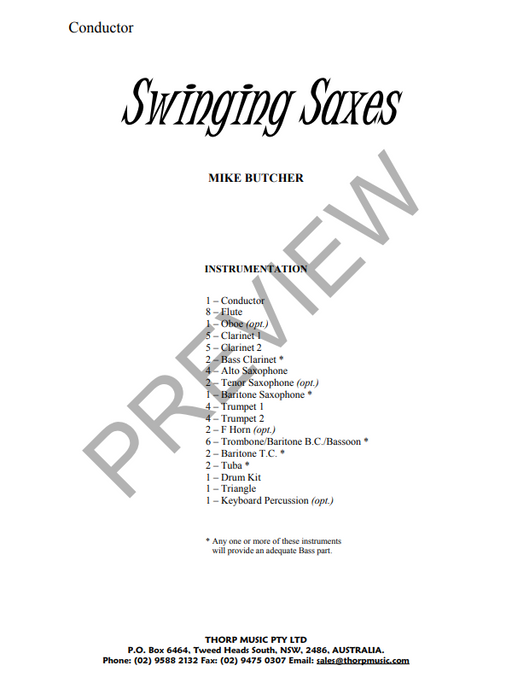 Swinging Saxes, Arr. M Butcher Concert Band Grade 1.5