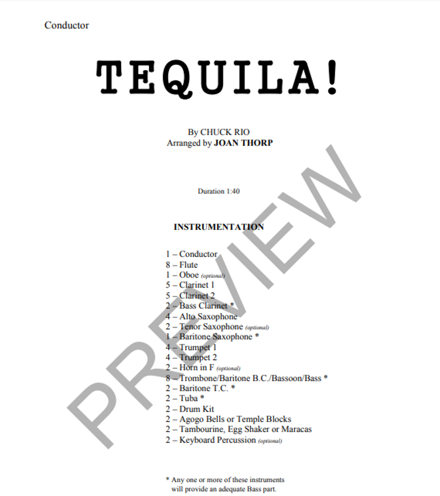 Tequila, Arr. Joan Thorp Concert Band Grade 1.5-Concert Band-Thorp Music-Engadine Music