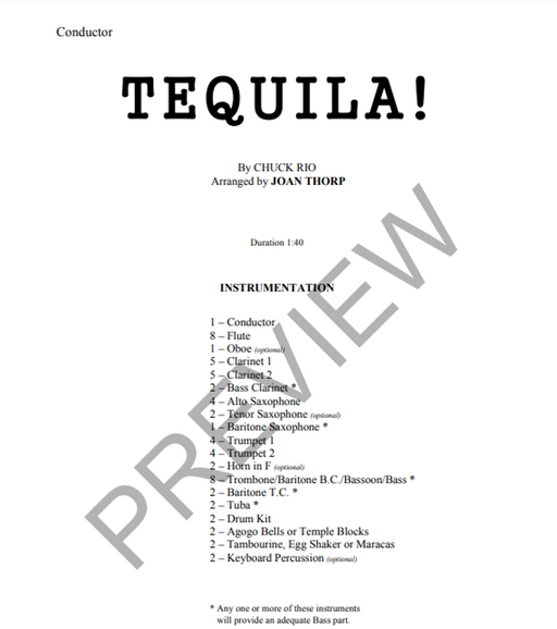Tequila, Arr. Joan Thorp Concert Band Grade 1.5-Concert Band-Thorp Music-Engadine Music