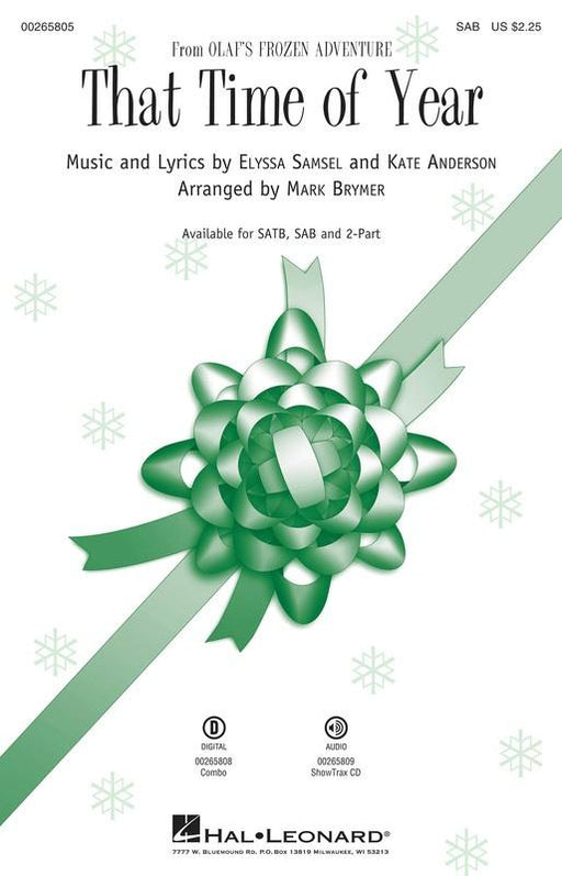 That Time of Year from Olaf's Frozen Adventure, Arr. Mark Brymer Choral-Choral-Hal Leonard-SAB-Engadine Music