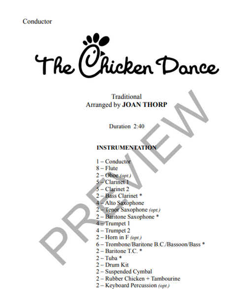 The Chicken Dance Arr. Joan Thorp Concert Band Grade 1.5-Concert Band Chart-Thorp Music-Engadine Music