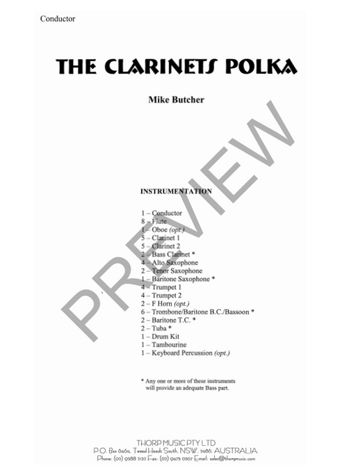The Clarinets Polka, Arr. M Butcher Concert Band Grade 1.5