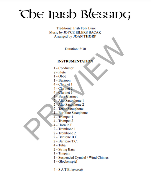 The Irish Blessing, Arr. Joan Thorp Concert Band Grade 2-Concert Band-Thorp Music-Engadine Music
