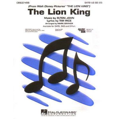 The Lion King (Medley), Elton John Arr. Mark Brymer Choral Showtrax CD-Choral-Hal Leonard-Engadine Music