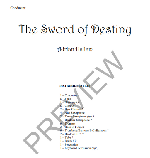 The Sword of Destiny, Adrian Hallam Concert Band Grade 1-Concert Band-Thorp Music-Engadine Music