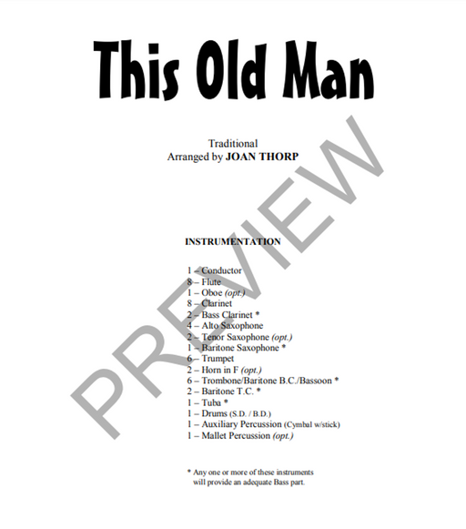This Old Man, Arr. Joan Thorp Concert Band Grade 1-Concert Band-Thorp Music-Engadine Music