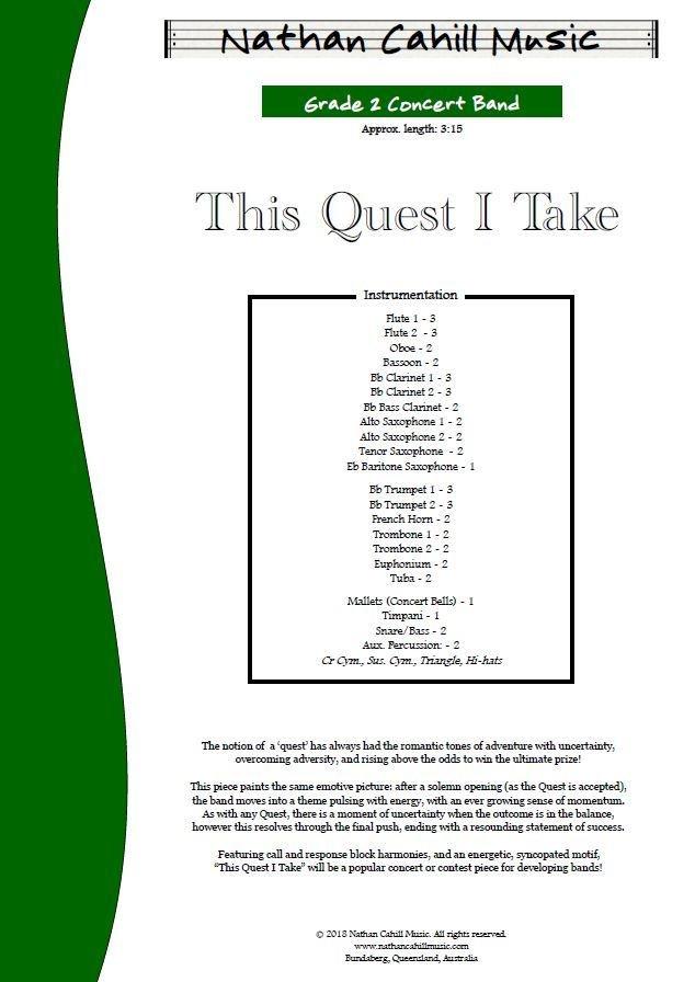 This Quest I Take, Nathan Cahill Concert Band Grade 2-Concert Band Chart-Nathan Cahill-Engadine Music