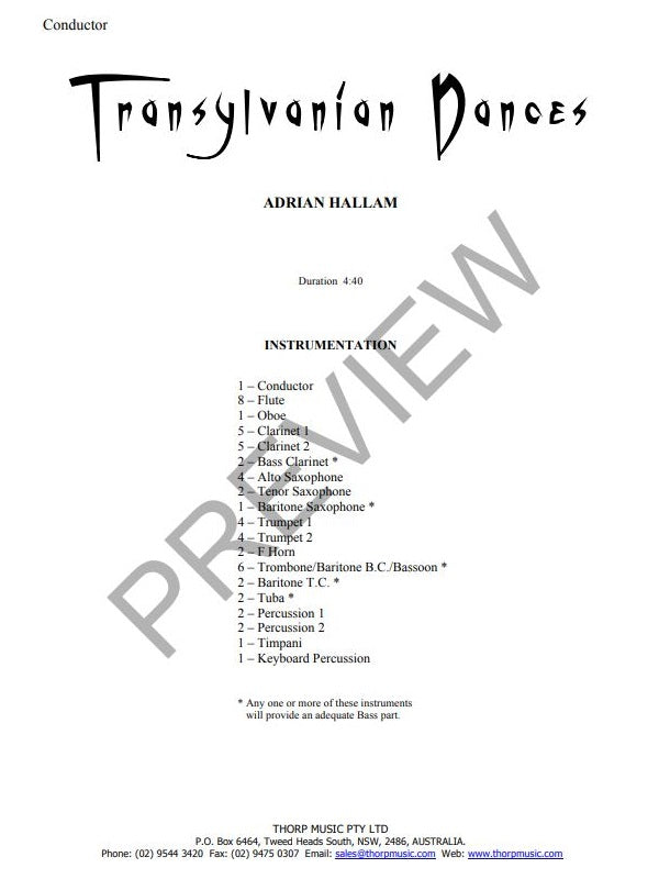 Transylvanian Dances, by Adrian Hallam Concert Band Grade 2
