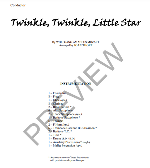 Twinkle Twink Little Star, Arr. Joan Thorp Concert Band Grade 1-Concert Band-Thorp Music-Engadine Music
