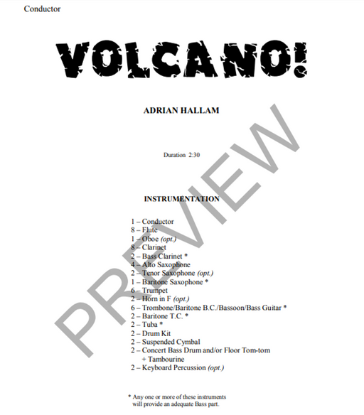 Volcano! Adrian Hallam Conert Band Grade 1-Concert Band-Thorp Music-Engadine Music