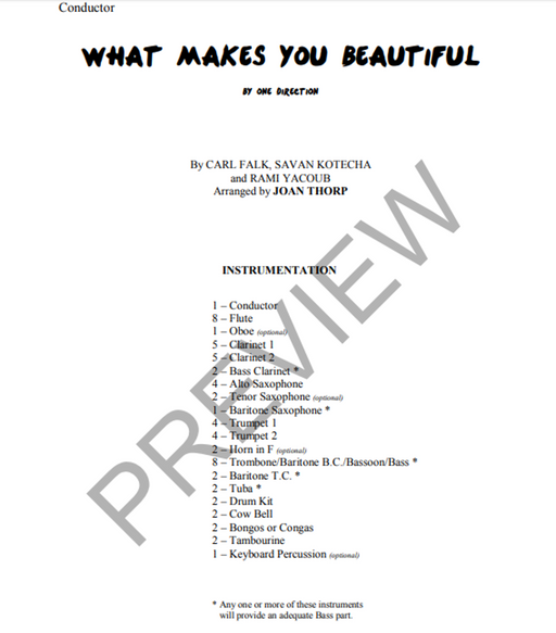 What Makes You Beautiful, Arr. Joan Thorp Concert Band Grade 1.5-Concert Band-Thorp Music-Engadine Music