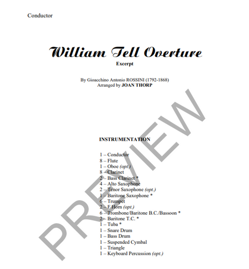 William Tell Overture, Arr. Joan Thorp Concert Band Grade 1-Concert Band-Thorp Music-Engadine Music